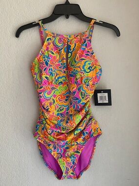 Ellen Tracy Multicolor Floral One-Piece Swimsuit - Pink, Yellow, Green, Blue